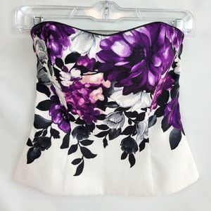 White House Black Market Size 0 Corset Top Boning Purple Floral White We…